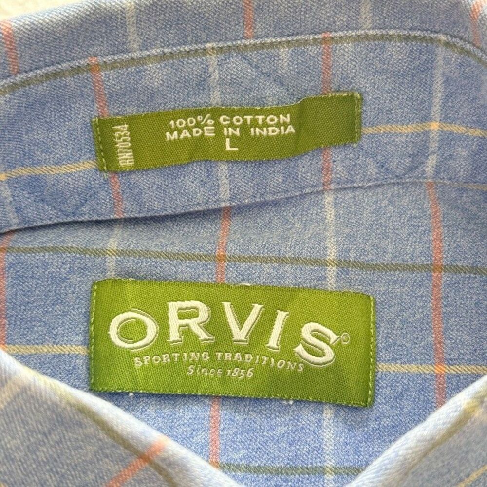 Orvis Shirt Mens Large Blue Windowpane Long Sleeve Button Down Casual Outdoor - Picture 3 of 8